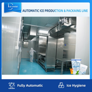 Linha de produção automática completa de gelo em cubo com sistema de embalagem para fábrica de gelo
