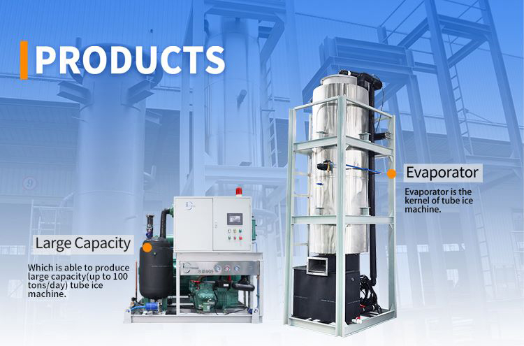 M&aacute;quina de tubo industrial de gelo com grande capacidade de at&eacute; 100 toneladas/dia - Projeto de evaporador central para produ&ccedil;&atilde;o comercial de gelo